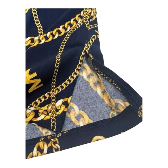 Michael Kors Split Neck Navy Gold Chain Top with Tulip Sleeve Size SP Casual - Picture 9 of 15